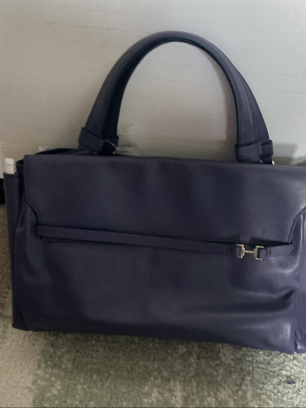 Halston Heritage Deep Purple Leather Top-Handle Shoulder Bag